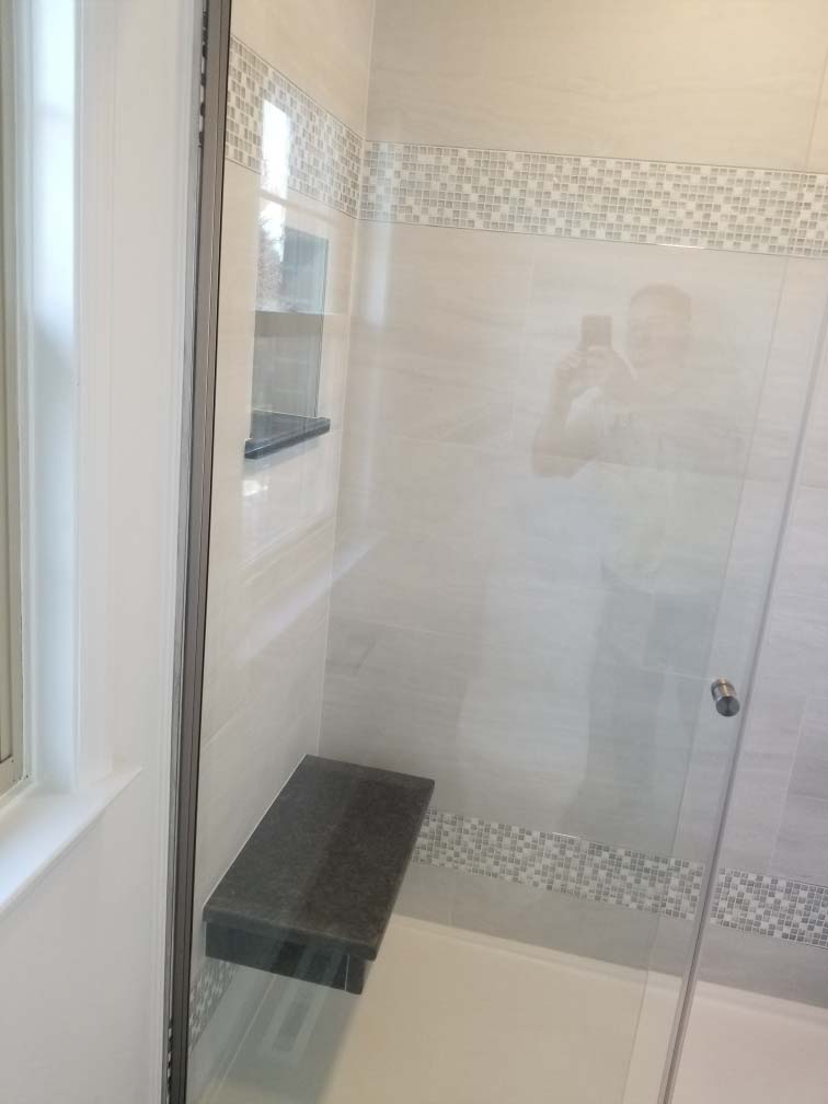 shower and seat from Bathroom remodel completed in Reading PA by L&L Services.