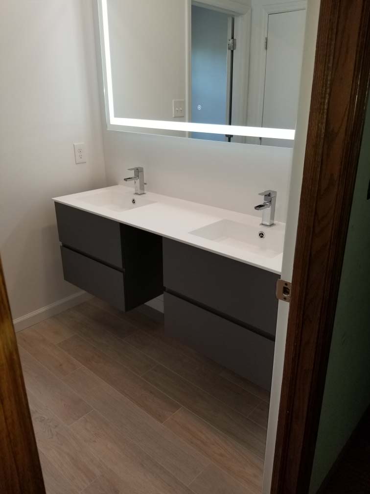 sinks from Bathroom remodel completed in Reading PA by L&L Services.