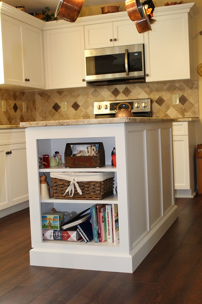 douglassville kitchen remodel focus on the shelf storage under one side of the island