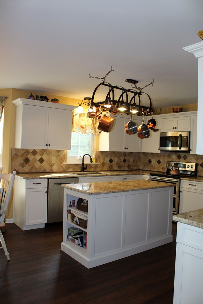 douglassville kitchen remodel full view of kitchen and pot rack