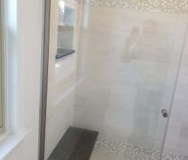 shower and seat from Bathroom remodel completed in Reading PA by L&L Services.