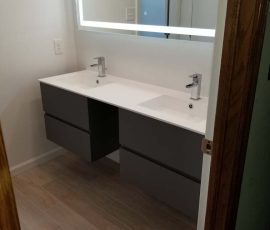 sinks from Bathroom remodel completed in Reading PA by L&L Services.