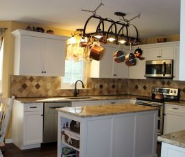 douglassville kitchen remodel full view of kitchen and pot rack