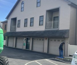 front entrance and parking lot to large building