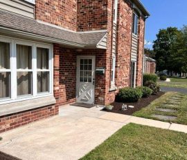 front door and small patio